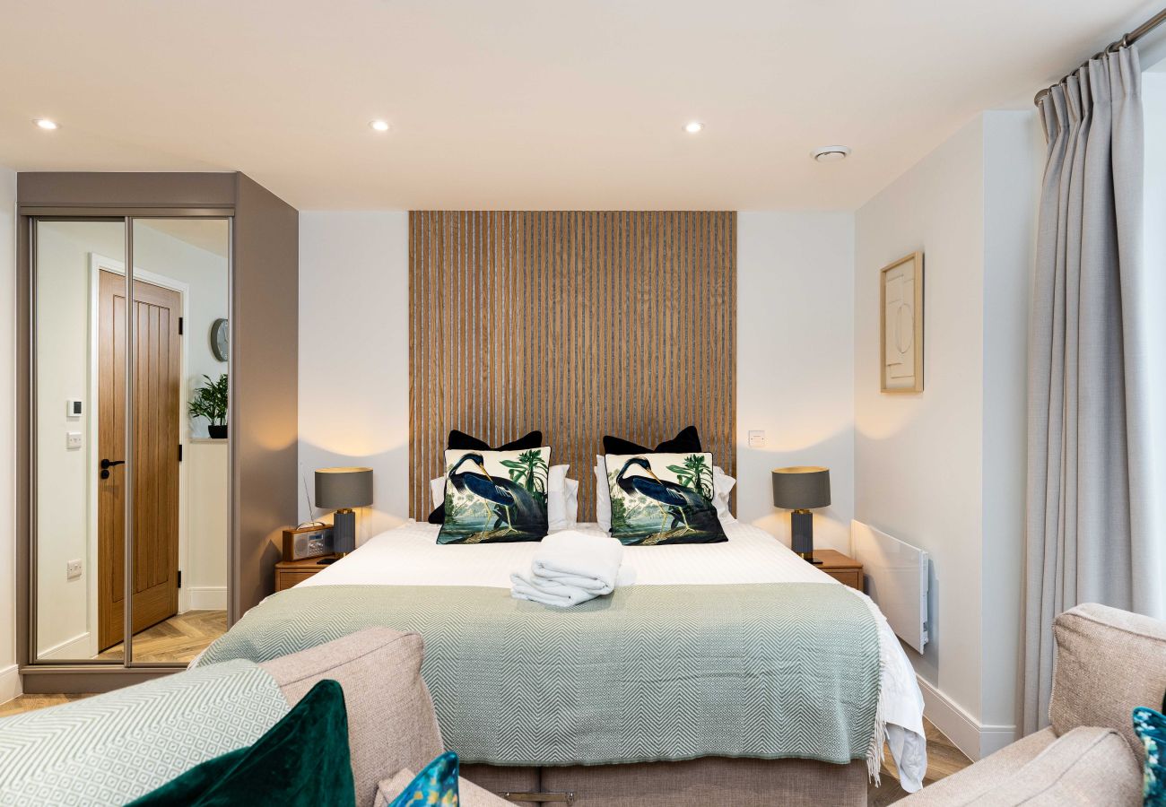 Image showing the bed inside Rock Mill Studio Apartment 9, set up as super king double or twins beds