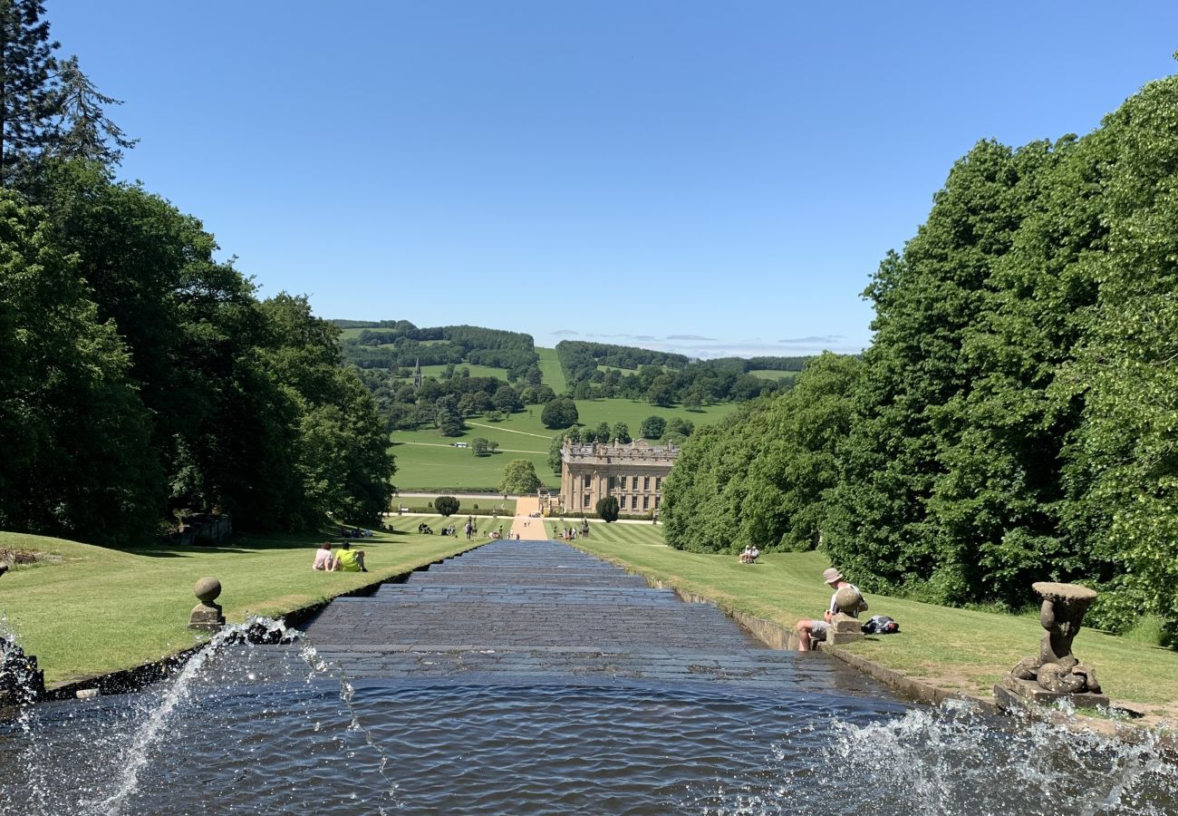 Image showing Chatsworth gardens from the top of the cascade fountains