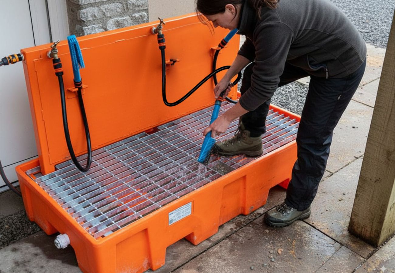 Image showing the boot cleaning station at rock mill apartments in use