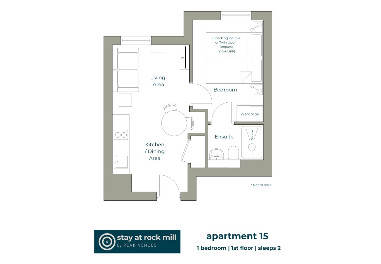 Image shows the floorplan of Apartment 15 at Rock Mill in the Peak District