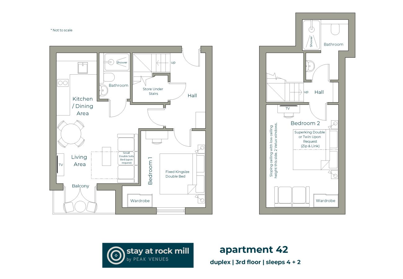 Image shows the floorplan for Apartment 42 at Rock Mill in the Peak District