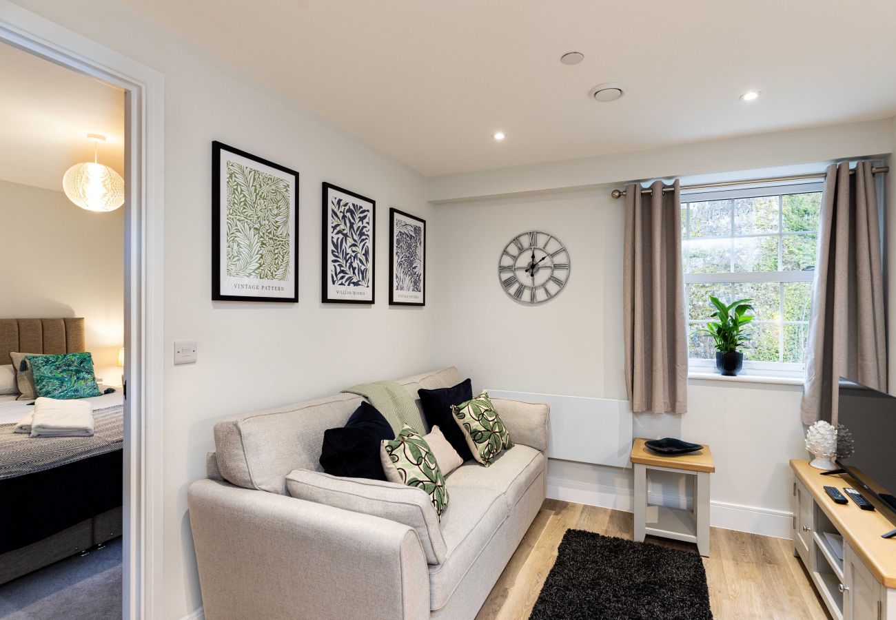 Image of the living area with smart TV inside apartment 37 at rock mill