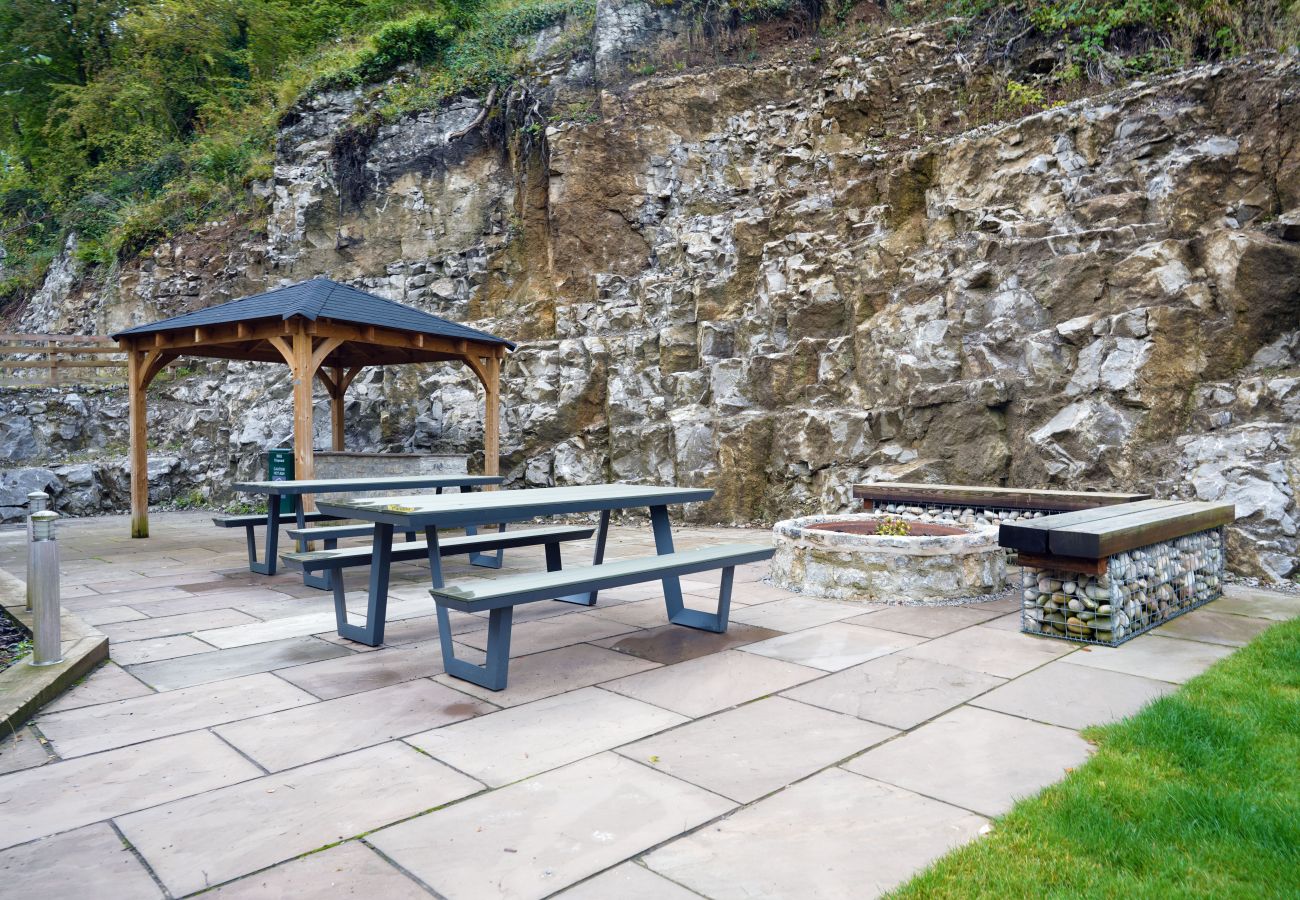 Image showing the outdoor BBQ and seating area at Rock Mill Luxury Apartments