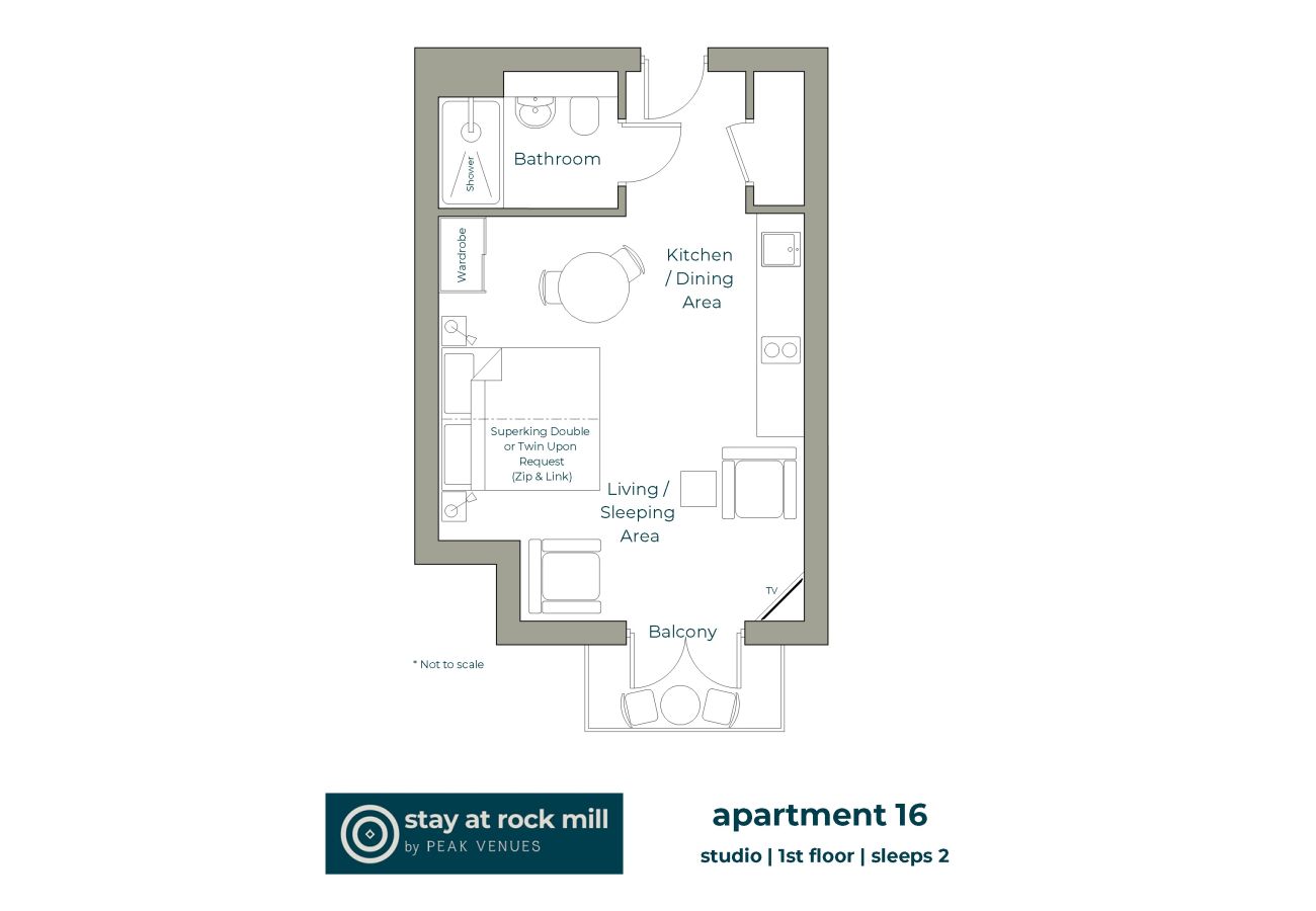 Images shows the floorplan for apartment 16 at Rock Mill in the Peak District