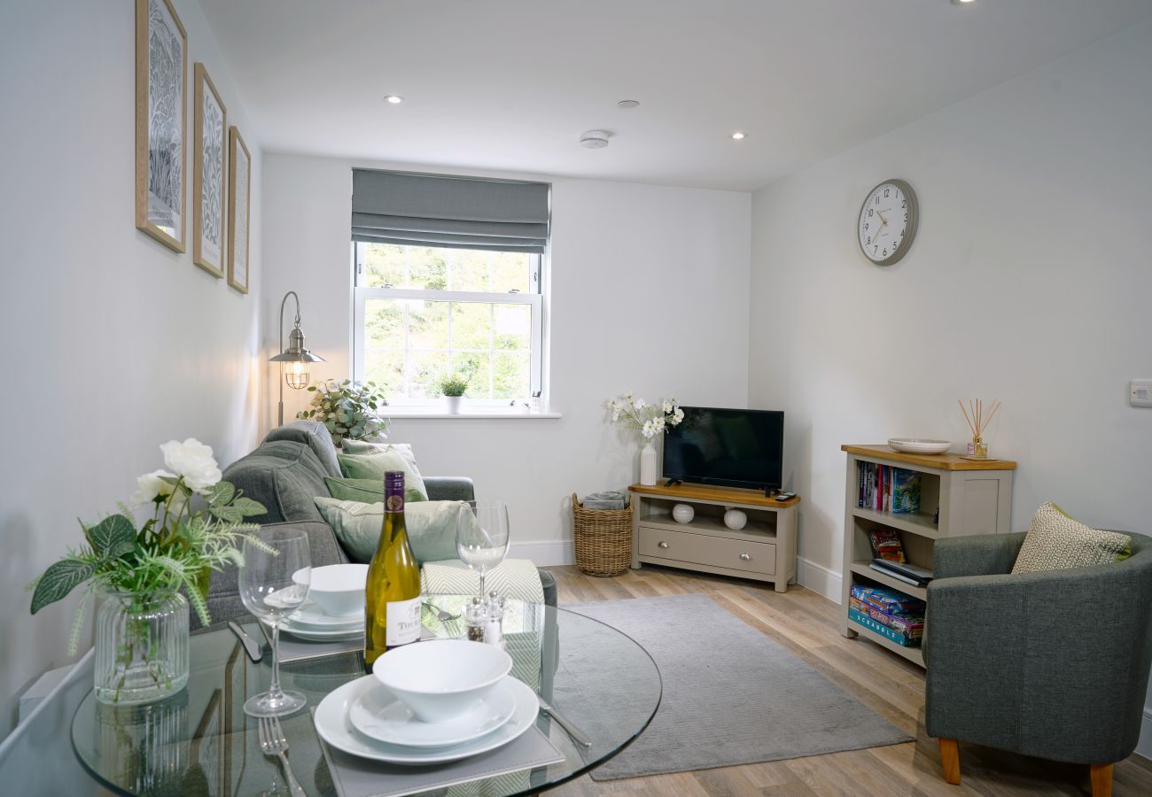 Image showing the combined dining and lounge area inside Rock Mill Apartment 36