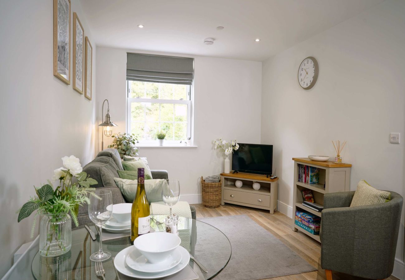 Image showing the combined dining and lounge area inside Rock Mill Apartment 36